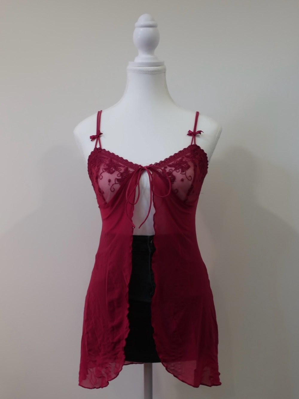 La Vie en Rose Red Deep Raspberry Sheer Lace Babydoll - Small